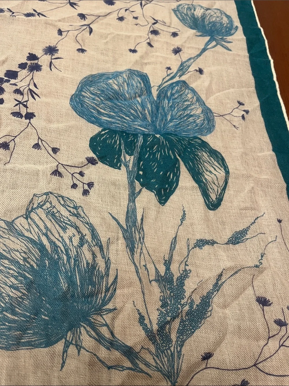 Loro Piana Teal and Purple Floral Silk-Blend Scarf on Ivory